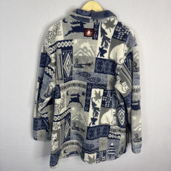 Vintage 90s Canadian Polar Bear Fleece Jacket Women XL Winter Animal Print - Picture 4 of 9